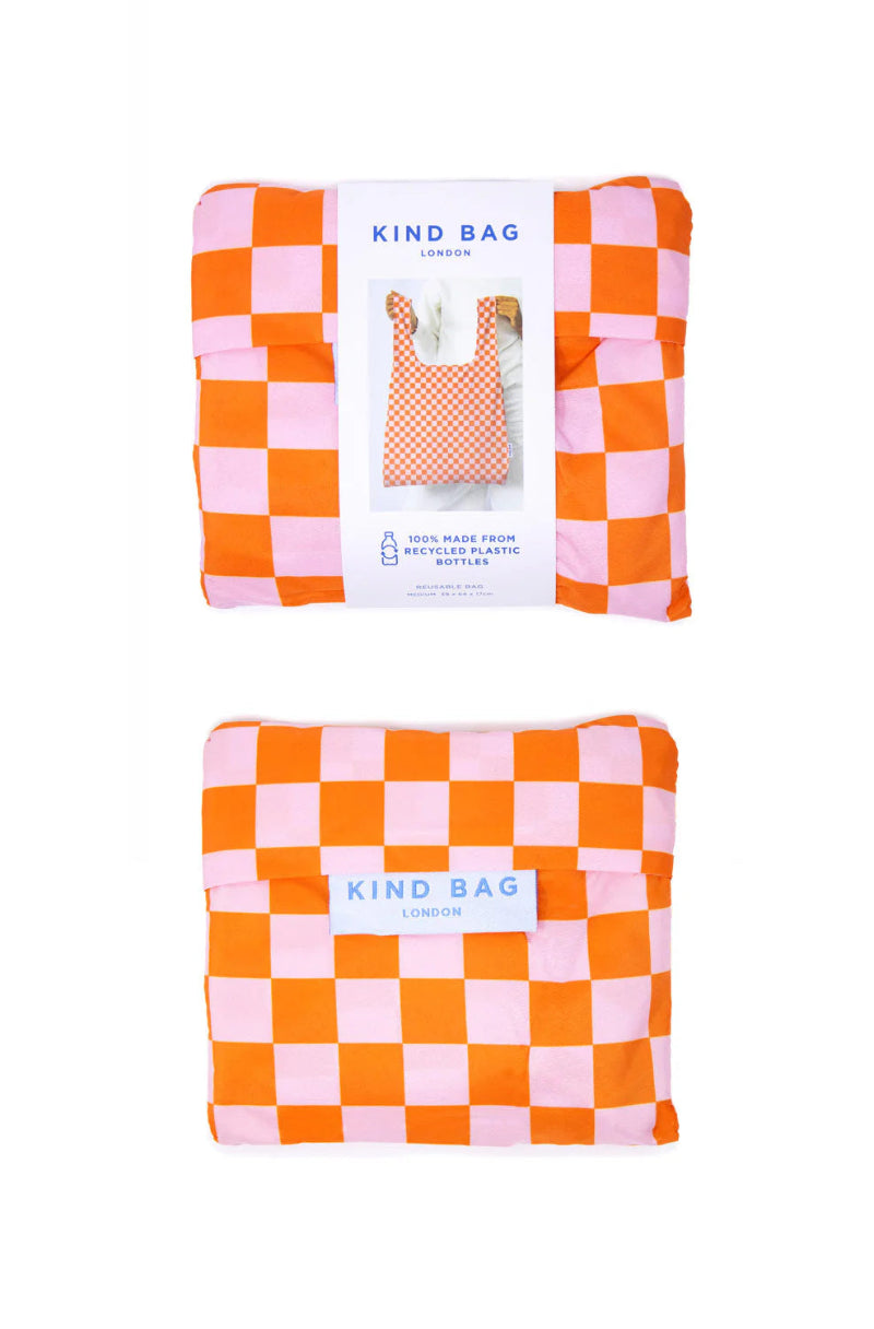 Checkerboard Pink & Orange Reusable Shopper folded