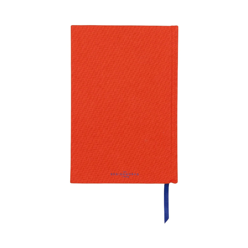 Red notebook with a blue strap on a white background