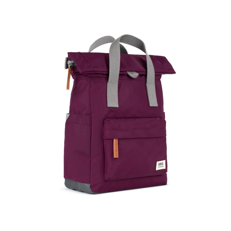 Roka royal bugundy Canfield backpack with gray straps on a white background