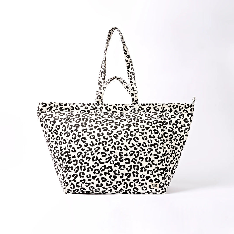 Roka Marylebone large tote bag Leopard print on a white background