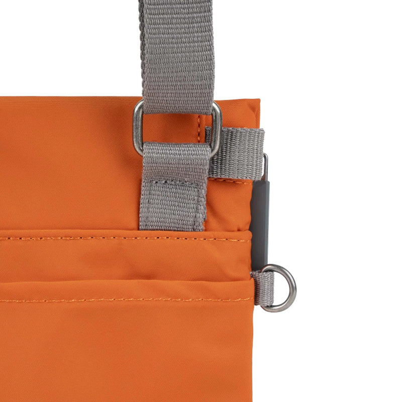 Roka Stratford Bag Recycled Nylon Burnt Orange strap detail