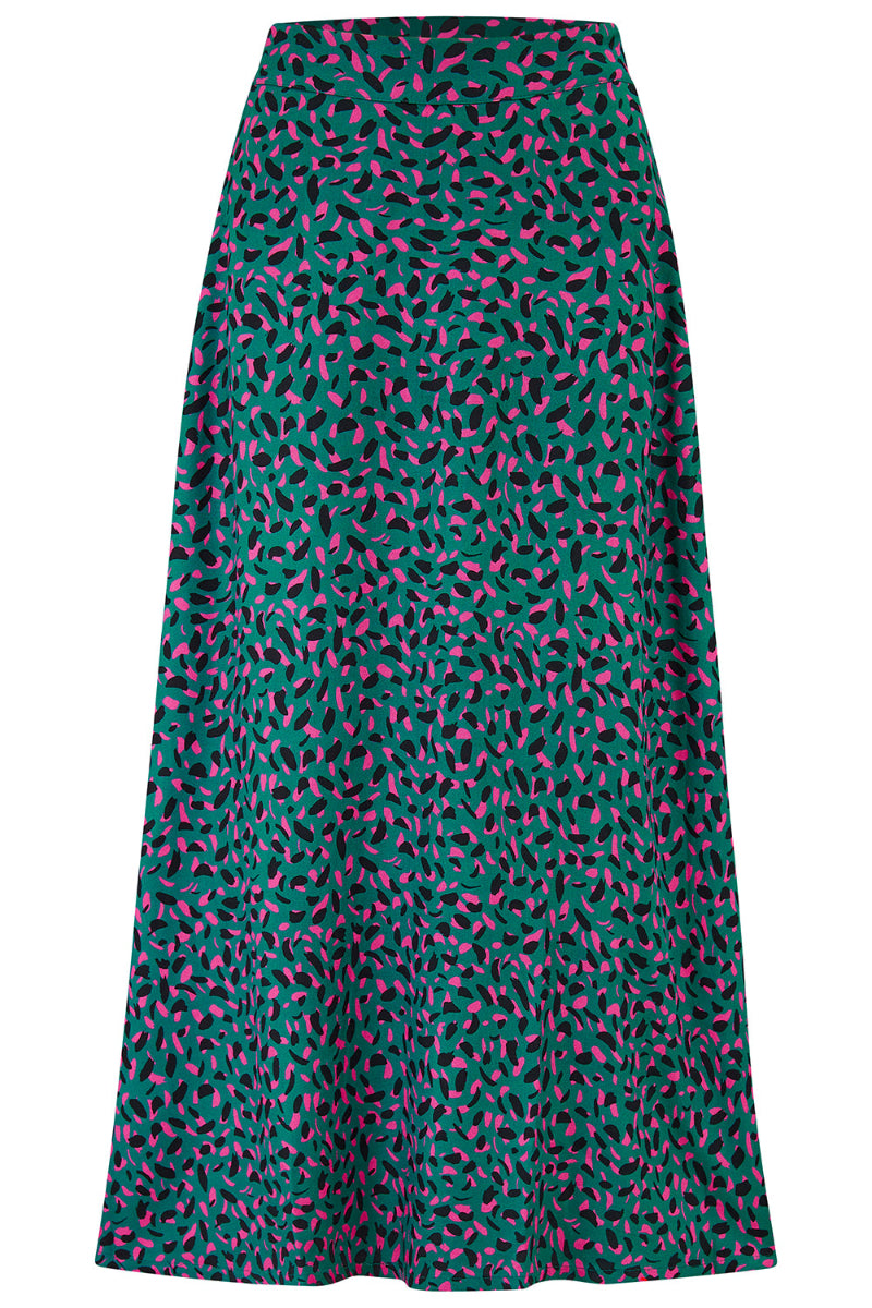Sugarhill  Krista Green Skirt Green skirt with pink pattern on a white background