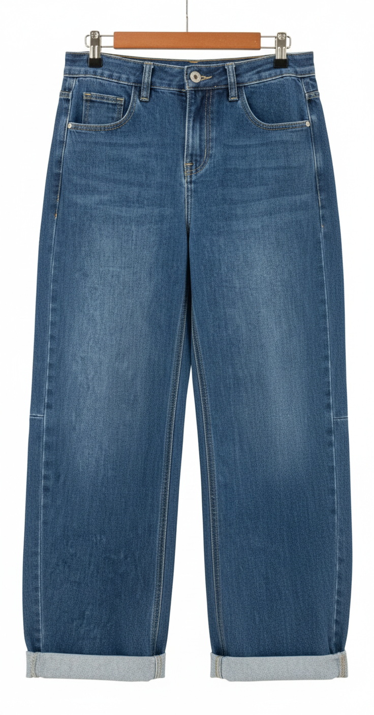 Pair of blue jeans on a wooden background