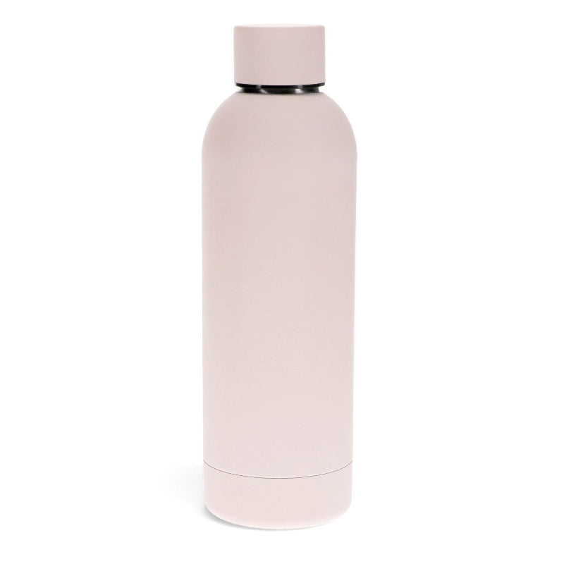 Pink water bottle on a white background