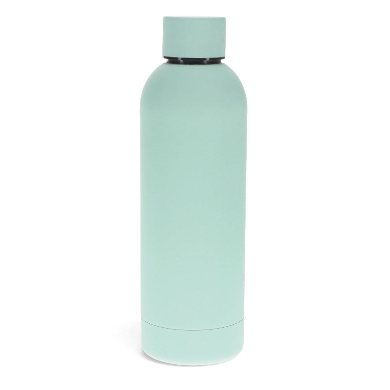 Mint green water bottle on a white background