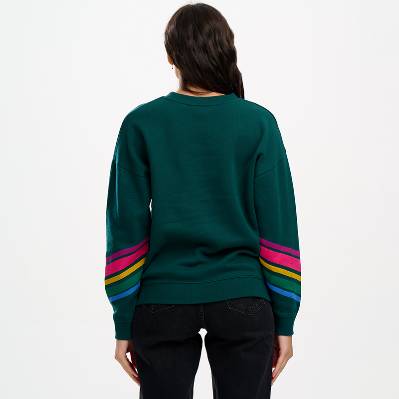 Sugarhill Eadie Sweatshirt-Dark Green Sleeve Stripes back