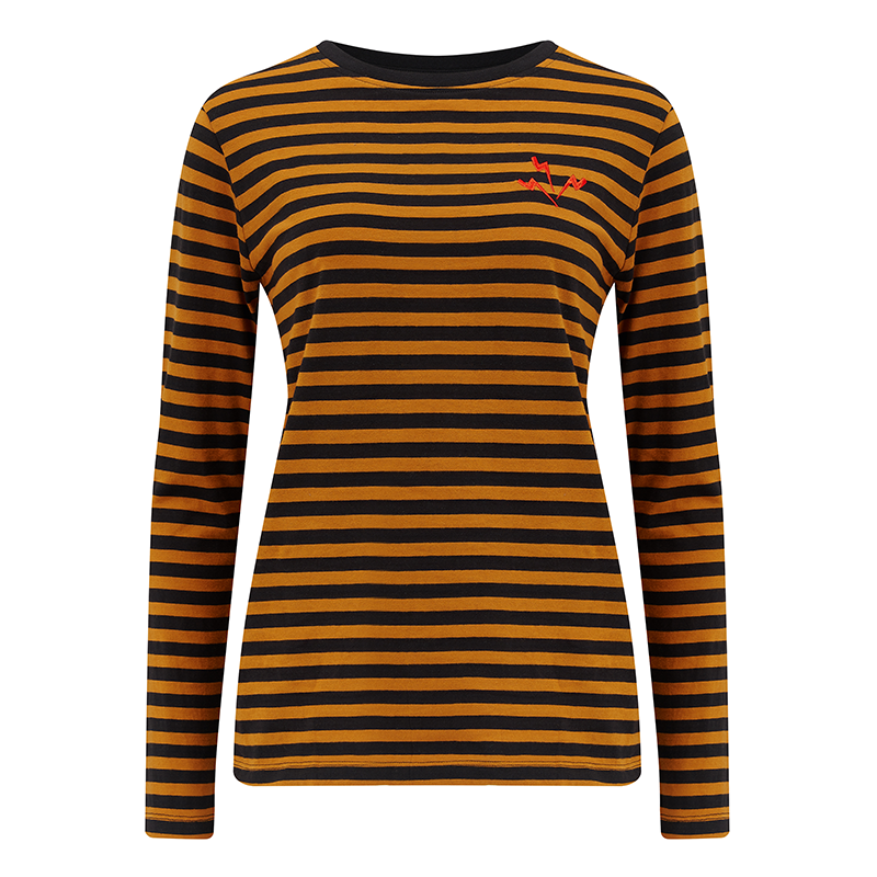 SUGARHILL BRUNSWICK BLACK AND TAN STRIPED TOP WITH LIGHTNING BOLTS