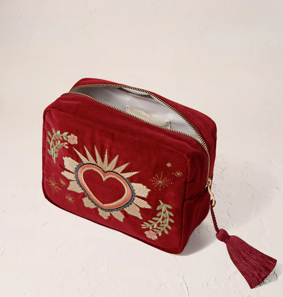 SACRED HEART EMBROIDERED VELVET WASH BAG