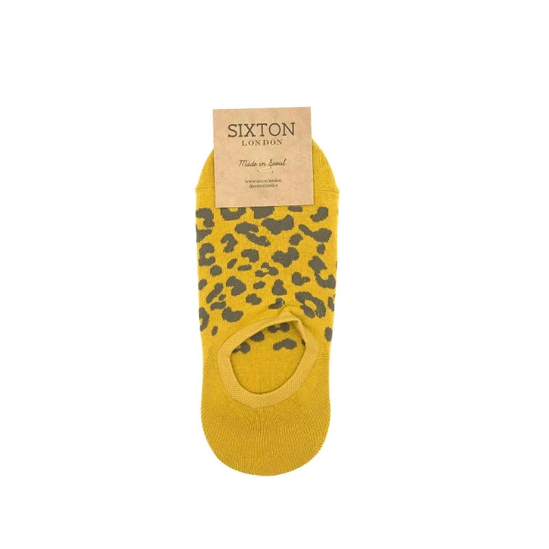 Sixton Leopard Print Trainer Sock Mustard