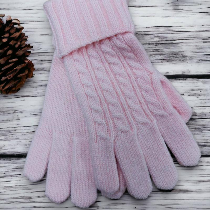 Snuggle Knit: Cosy Cable Knit Gloves: Pink