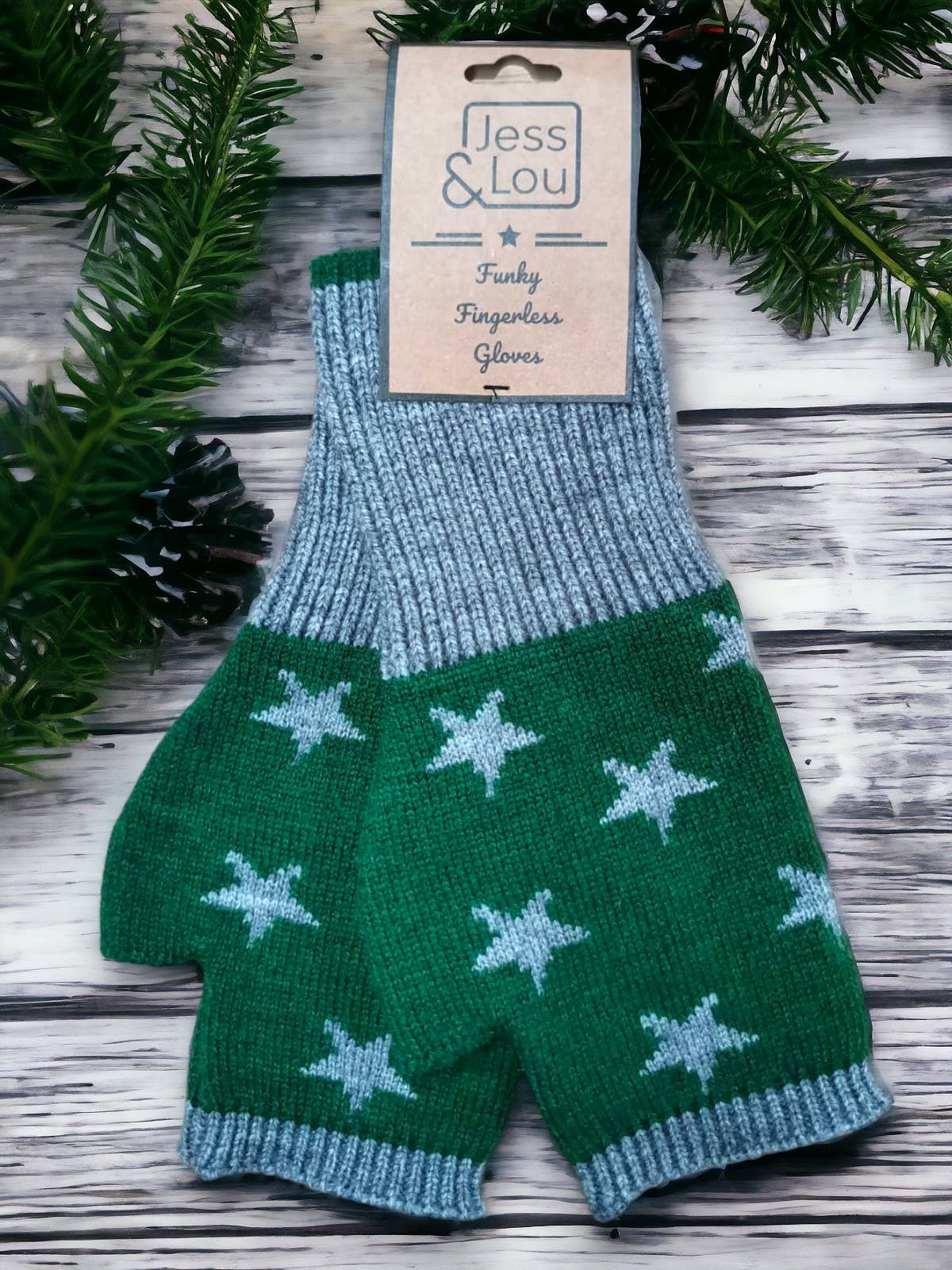 Star Fingerless Gloves/Wrist Warmer: Green