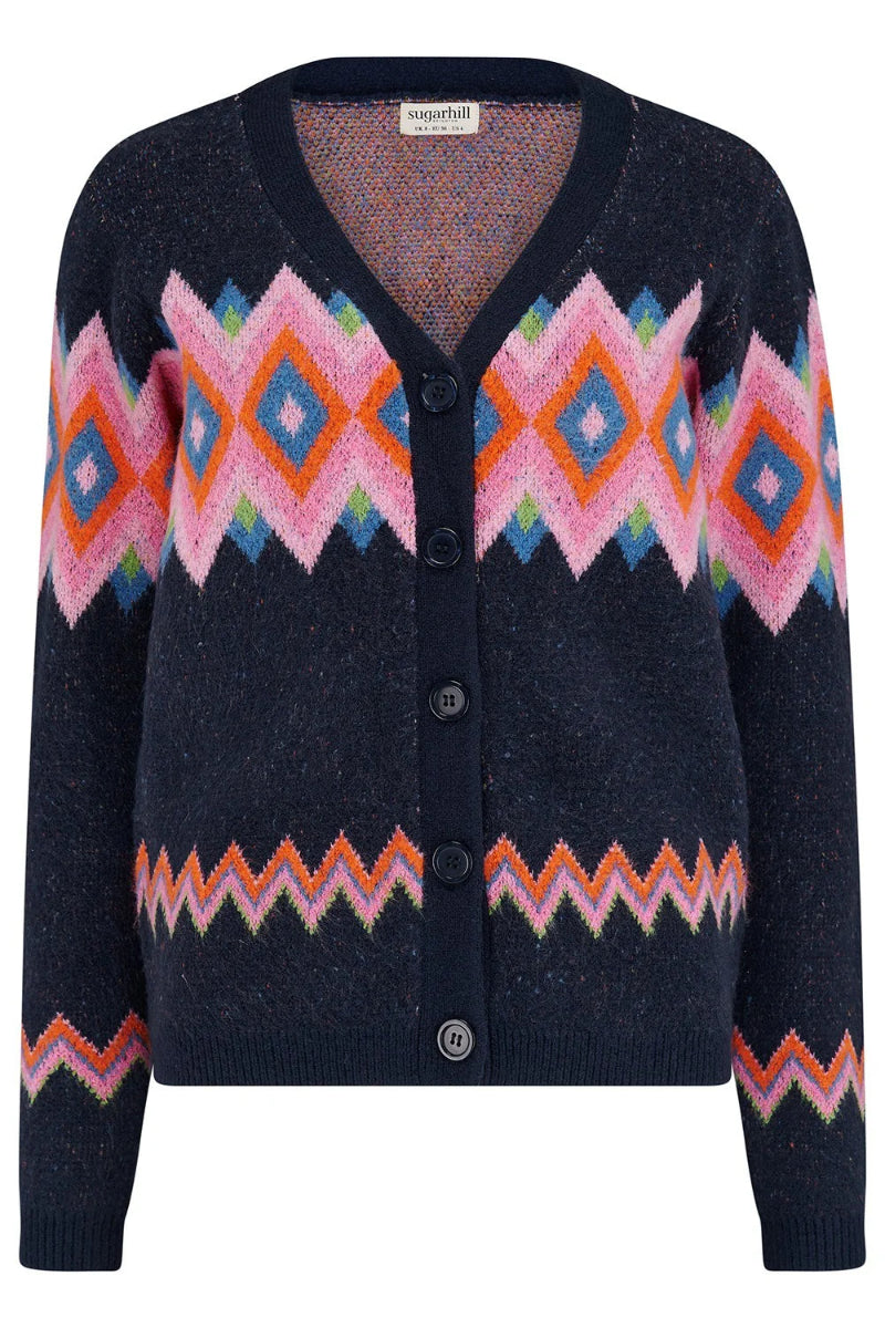 Sugarhill Izzy Cardigan - Navy, Diamond Fairisle