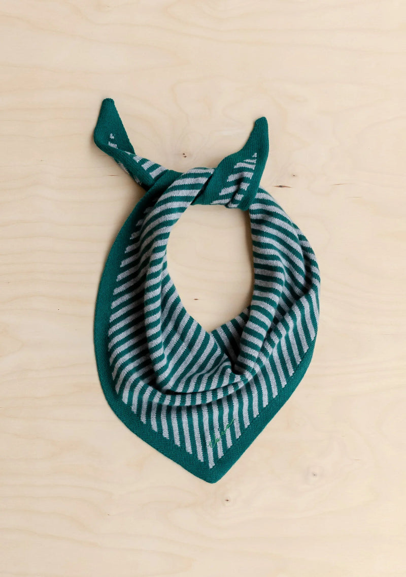 TBCO Merino Wool Triangle Scarf  Green & Charcoal Stripe