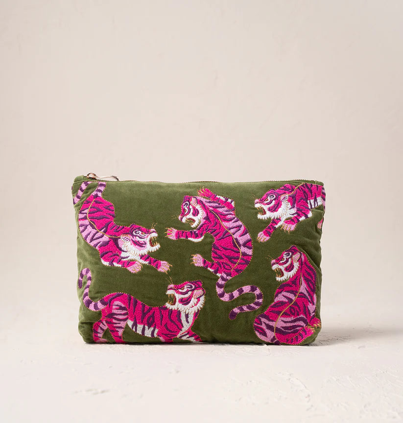 Elizabeth Scarlett Wild Tiger Fern Velvet Everyday Pouch