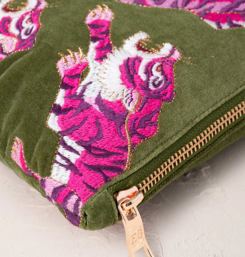 Elizabeth Scarlett Wild Tiger Fern Velvet Everyday Pouch detail