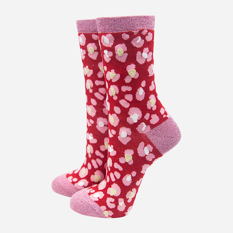 Women's All Over Animal Print with Glitter Bamboo Socks