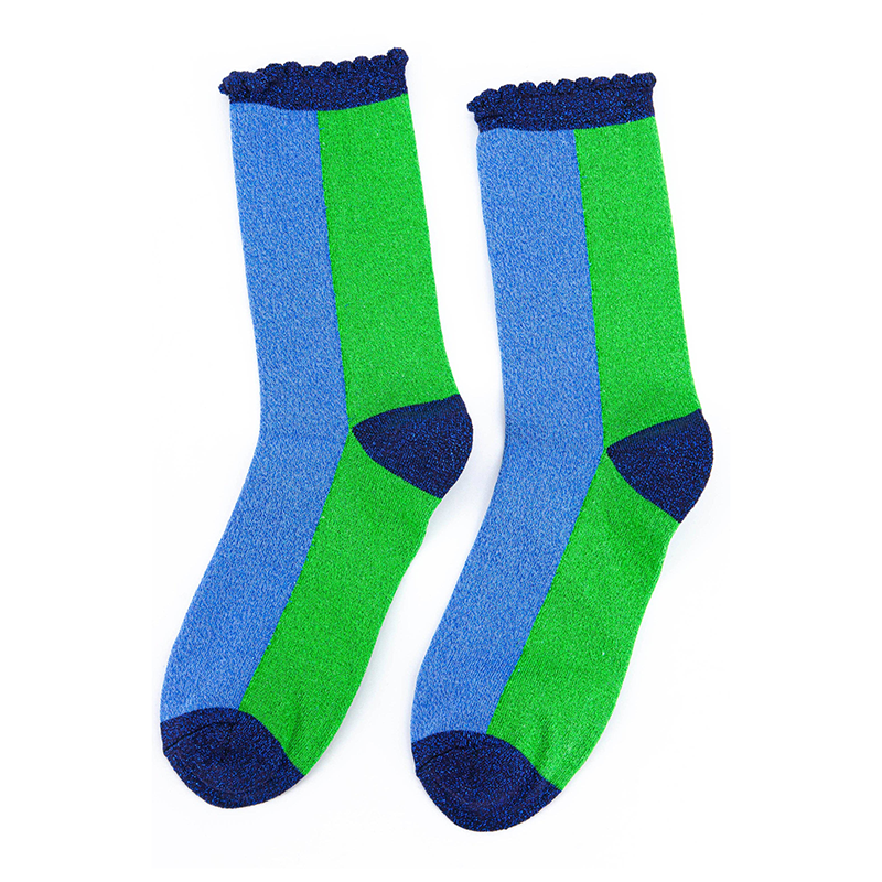 Women's Cotton Glitter Socks Colour Block Blue & Green