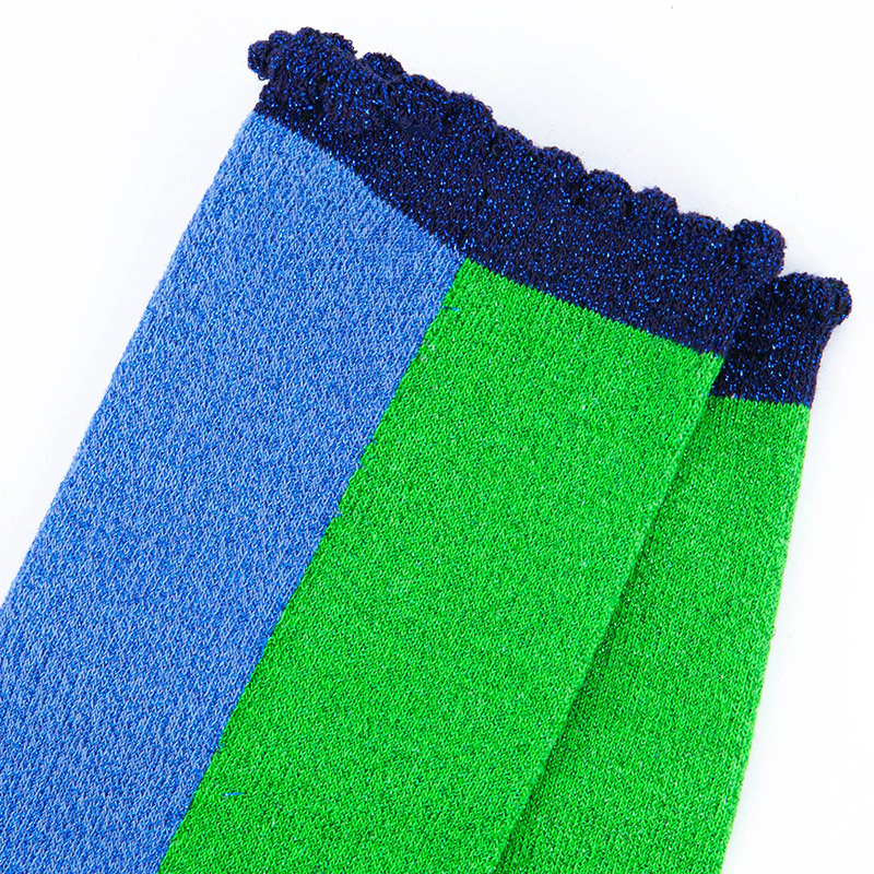 Women's Cotton Glitter Socks Colour Block Blue & Green