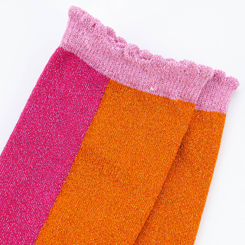 
Women's Cotton Glitter Socks Colour Block in Pink & Orange
