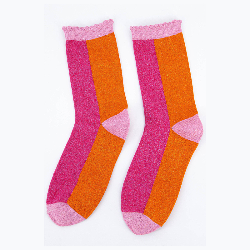 
Women's Cotton Glitter Socks Colour Block in Pink & Orange
