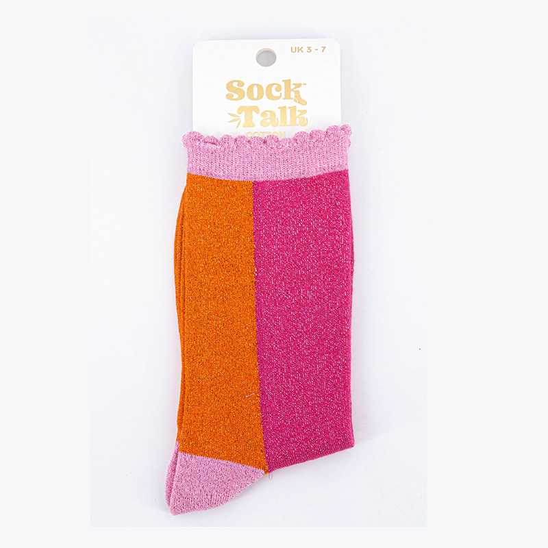 
Women's Cotton Glitter Socks Colour Block in Pink & Orange
