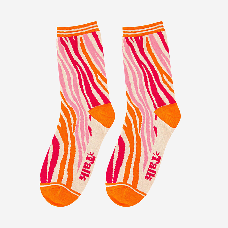 Women's Zebra Print Bamboo Socks in Orange Pink