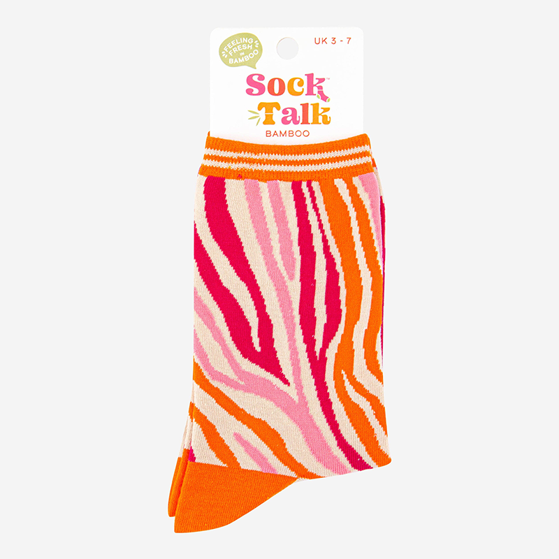 Women's Zebra Print Bamboo Socks in Orange Pink pack
