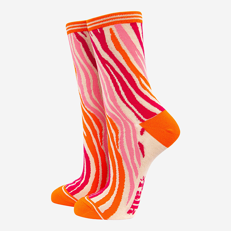 Women's Zebra Print Bamboo Socks in Orange Pink