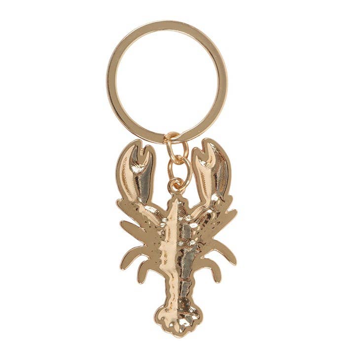 Gold lobster keychain on a white background