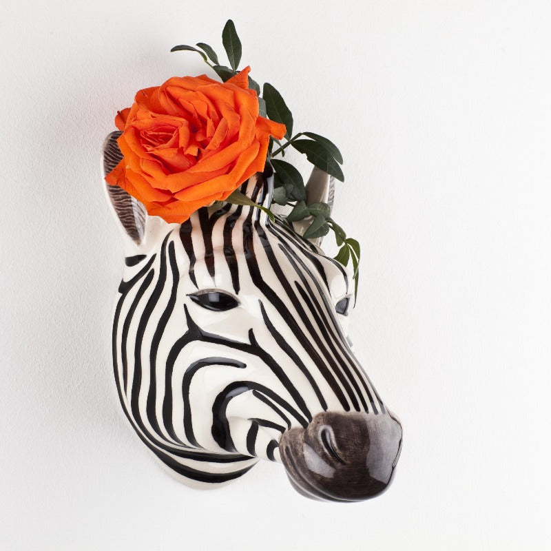 Zebra wall vase hand painted pottery
