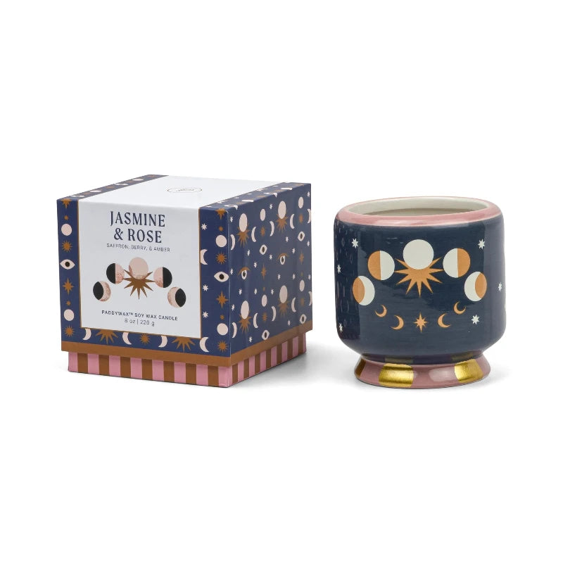 Adopo Moon Phases Ceramic Candle - Jasmine & Rose