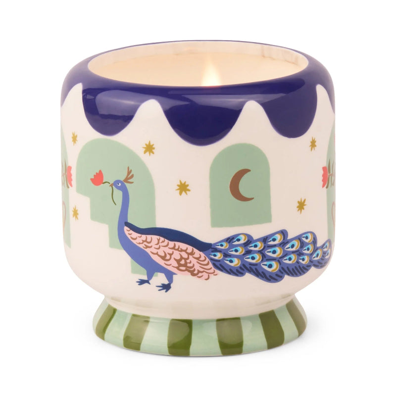 Adopo Peacock Ceramic Candle - Misted Lime