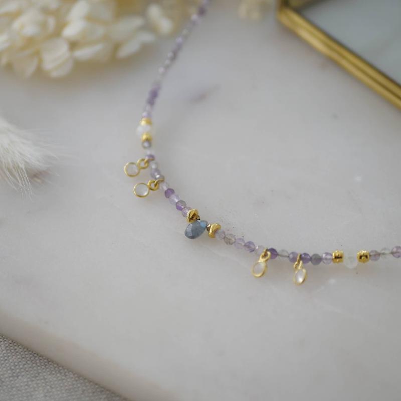 boho amethyst and gold necklace