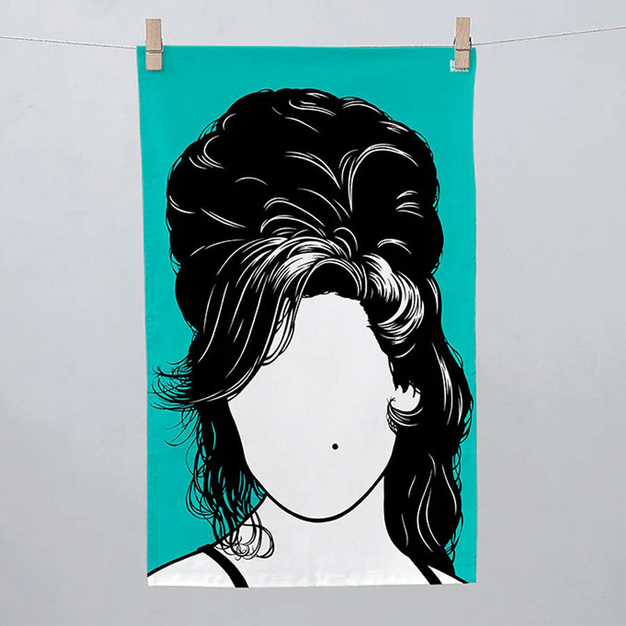 Bold & Noble Amy Winehouse Tea Towel in turquoise.
