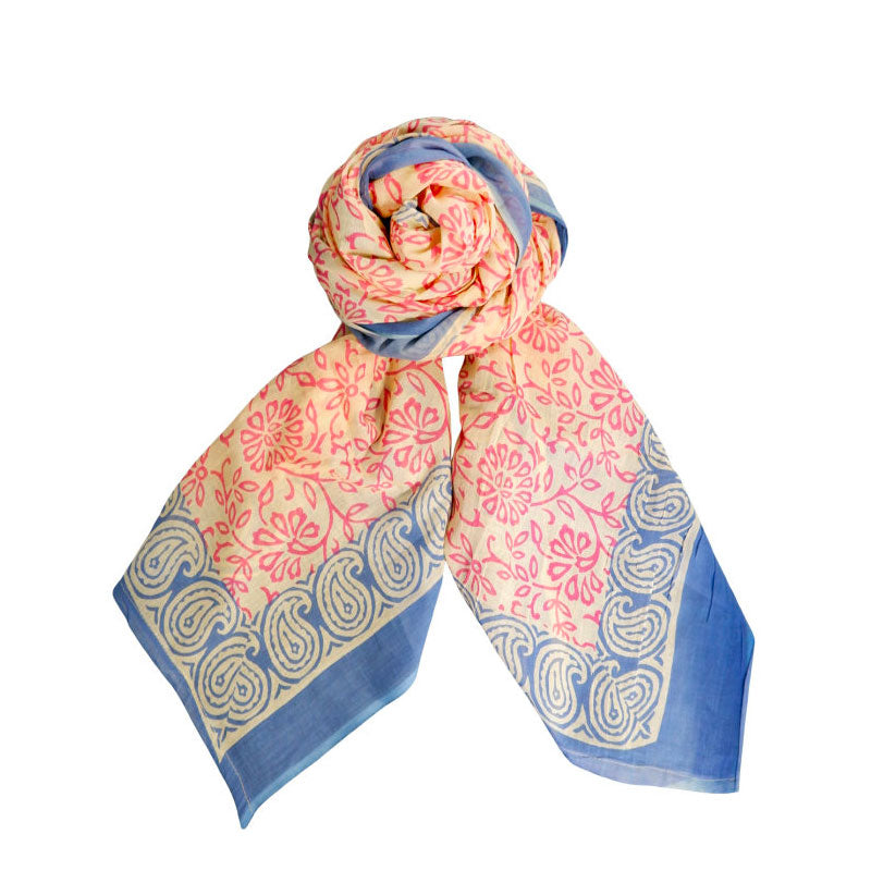 Black Colour India scarf in pink and blue