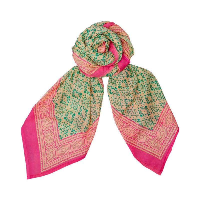Black Colour India Scarf in green and pink