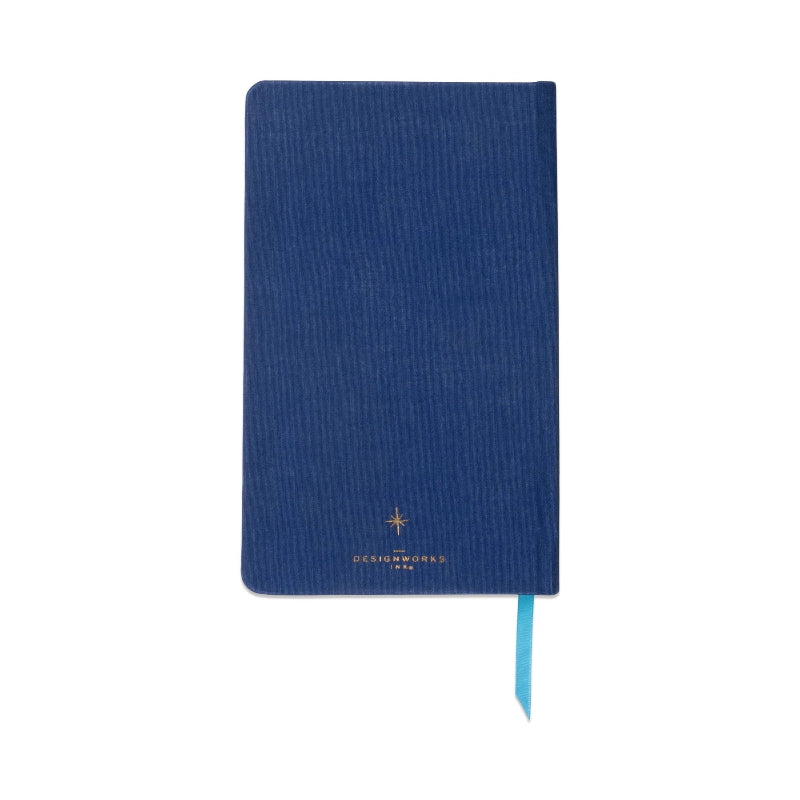 Blue notebook with a visible brand logo on a white background