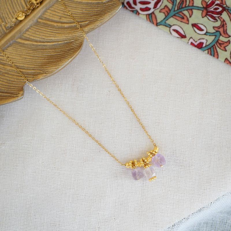 boho amethyst and gold necklace