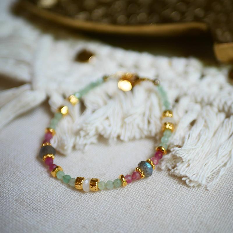 aventurine gemstone bracelet with labradorite and tourmaline gemstones