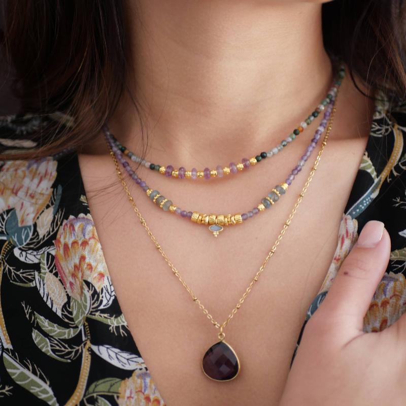 boho gemstone necklace amethyst and labradorite