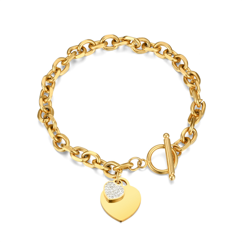 Chunky Gold Heart Charm Toggle Bracelet