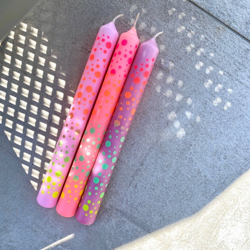 pink stories set of three neon dot candles