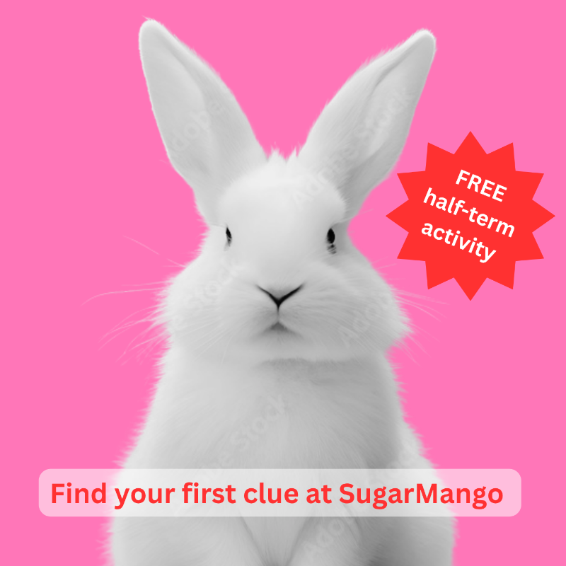 Easter in Southbourne 2026 scavenger hunt poster with a white rabbit on a pink background
