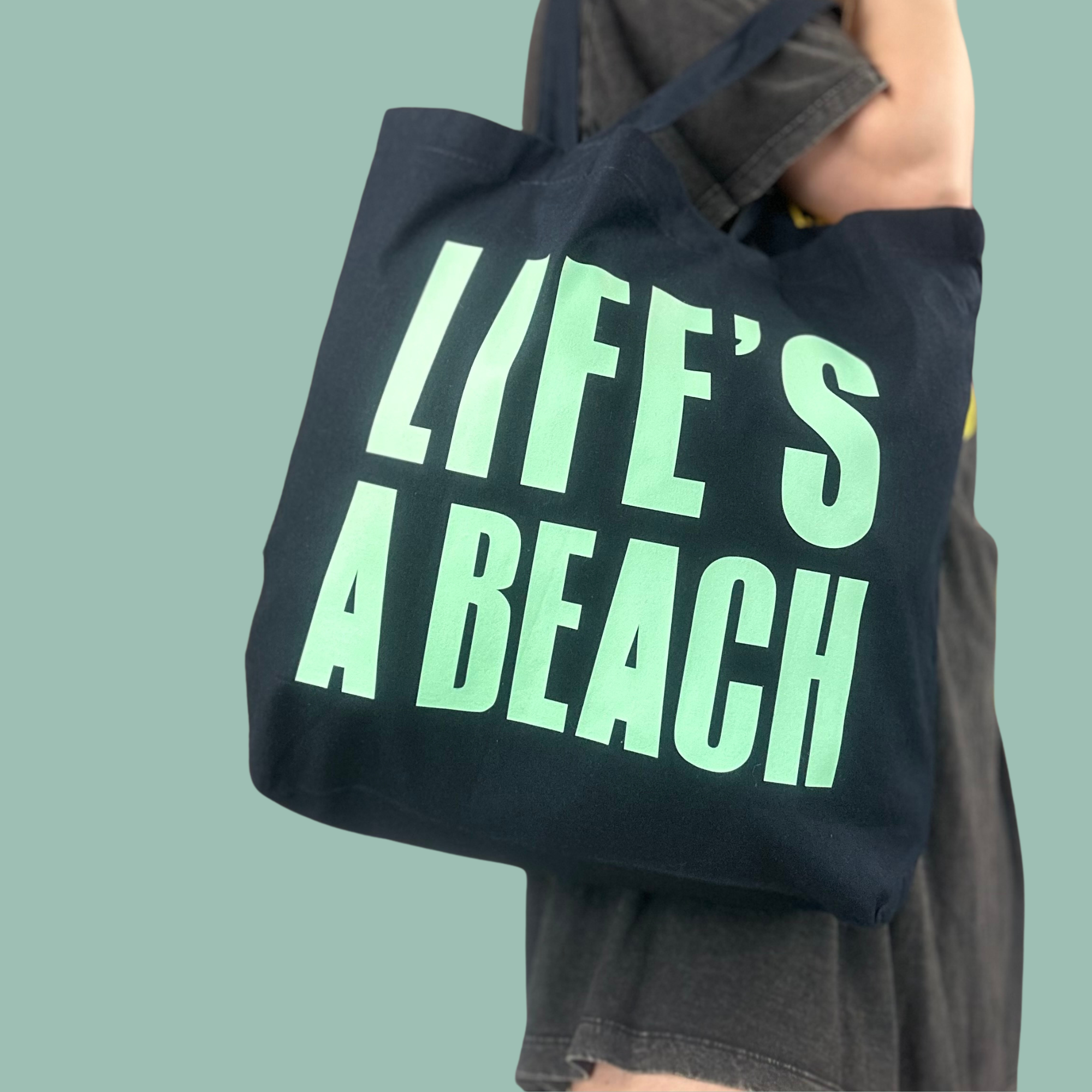 Lifes a beach printed tote bag 