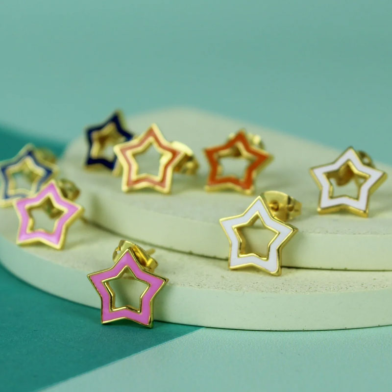 My Doris white star gold stud earrings