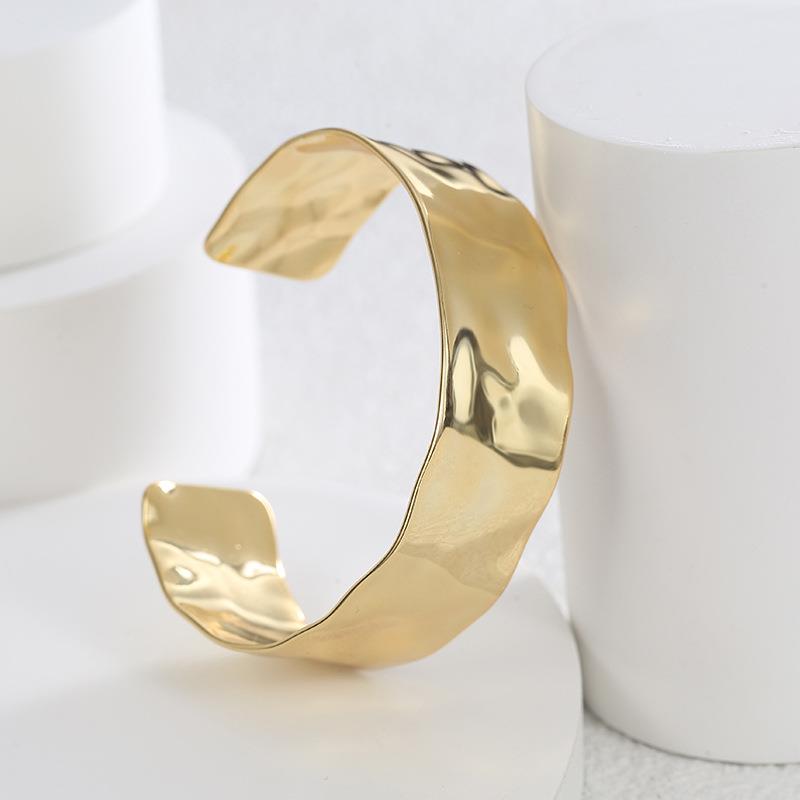 wide textured gold plated cuff bangle