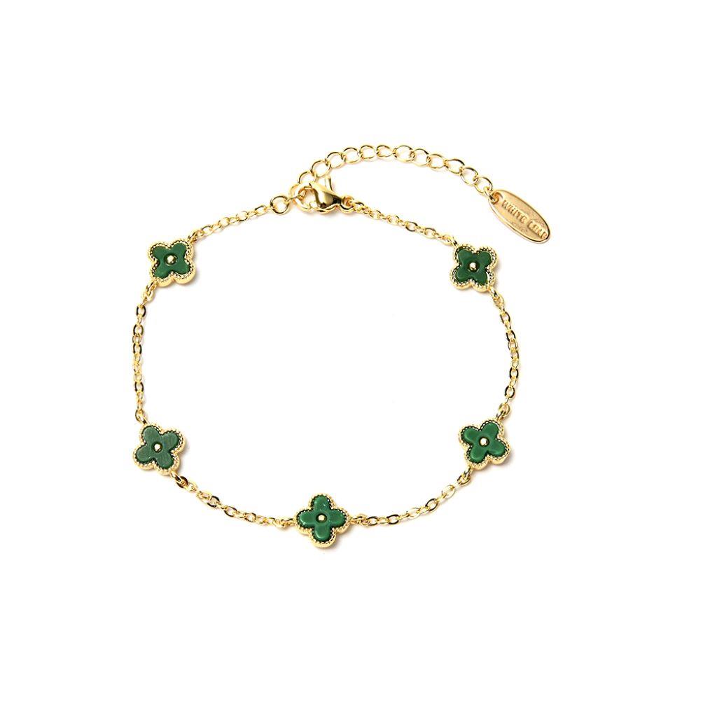 green mini clover bracelet in gold
