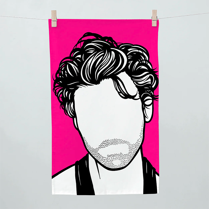 Harry Styles tea towel in pink by Bold & Noble