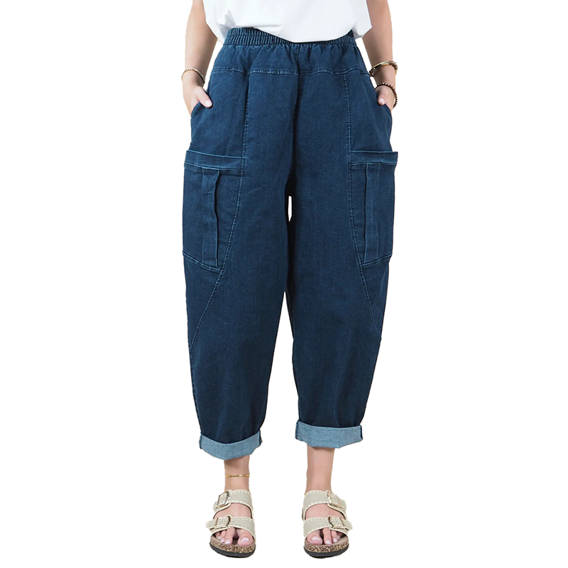 balloon denim trouser with carpenter style pockets one size