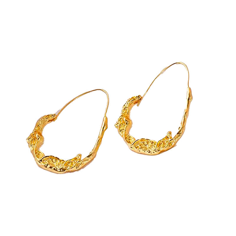 White Leaf molten gold teardrop hoop earrings
